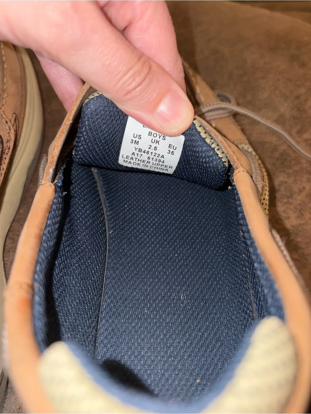 Kids Tan Leather Moccasin Boat Shoes with Navy Lining